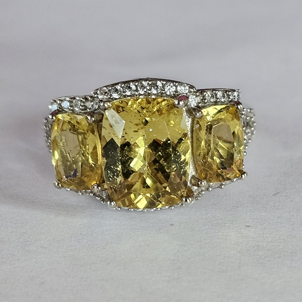 Natural Golden Apatite & White Zircon Ring Platinum over 925! ✨️ Size 6 - Picture 4 of 11